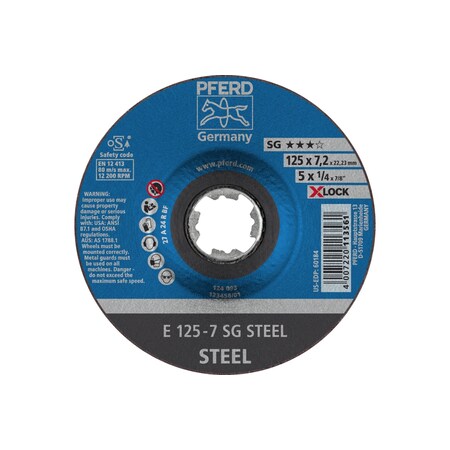 5 X 1/4 Grinding Wheel, X-LOCK - SG STEEL - Type 27 10PK